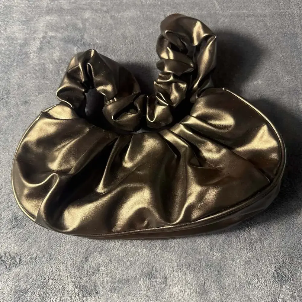 Metallic Bronze Ruched Faux Leather Clutch Hobo Bag